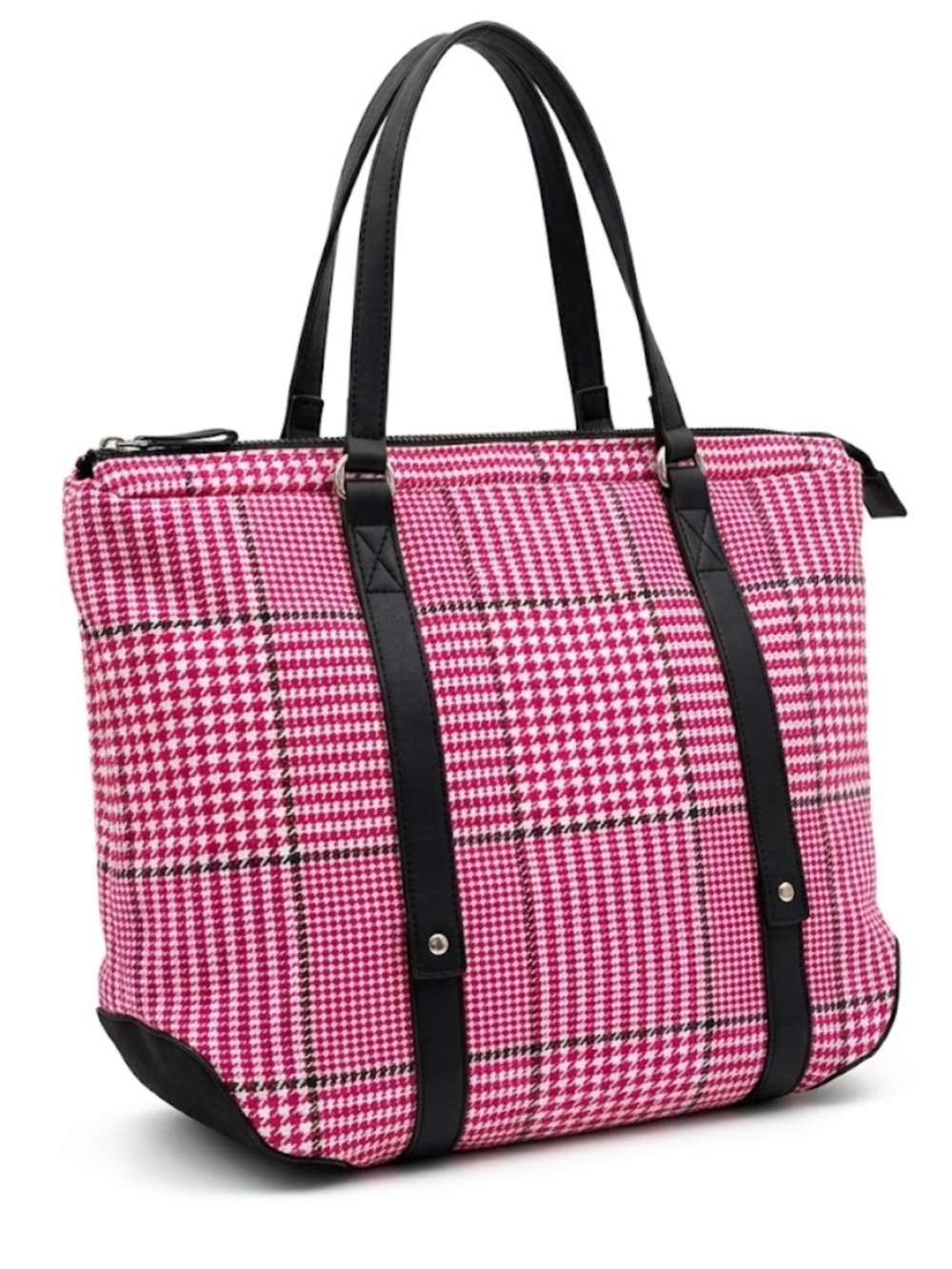Lauren Ralph Lauren Pink Houndstooth Plaid Tote Bag Large Shoulder Shopper